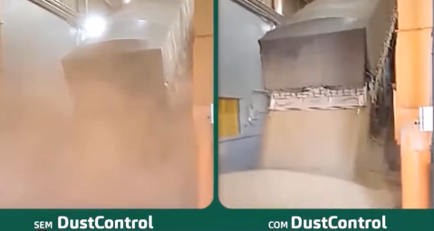 Antes e Depois da instalação do sistema de despoeiramento em moegas DustControl Wings